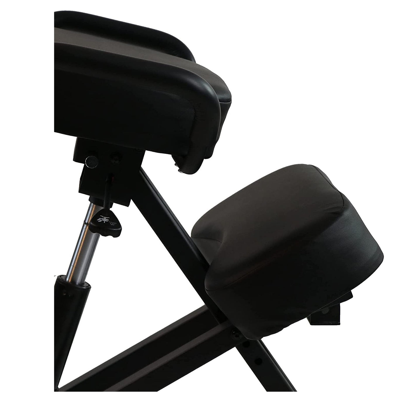 Close-up of the padded seat on the Master Massage Ergonomic Kneeling Posture Chair.