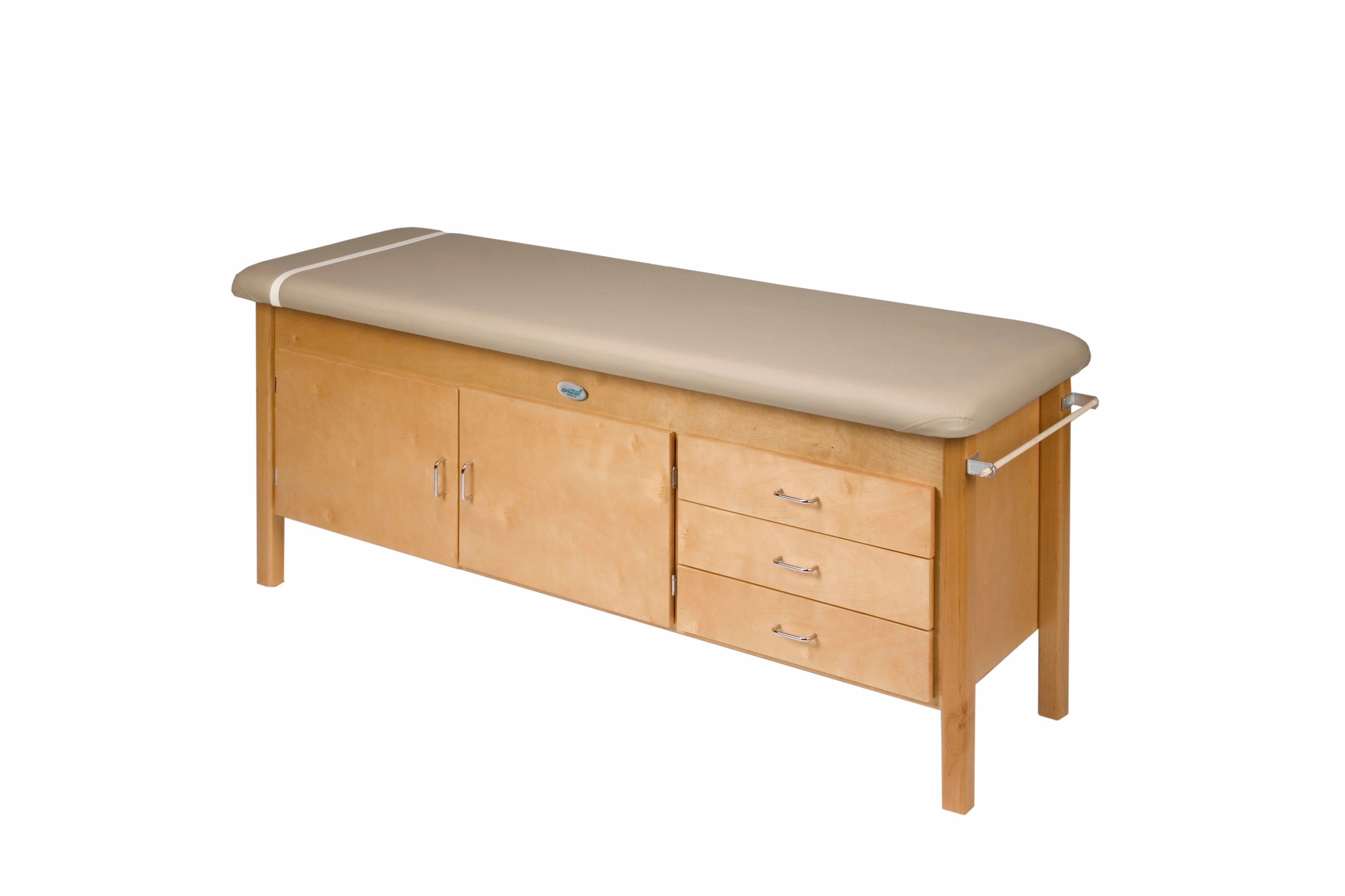 Galaxy Mfg 1093 Treatment Table: sturdy wood, cushioned top, drawers; by Galaxy Mfg.