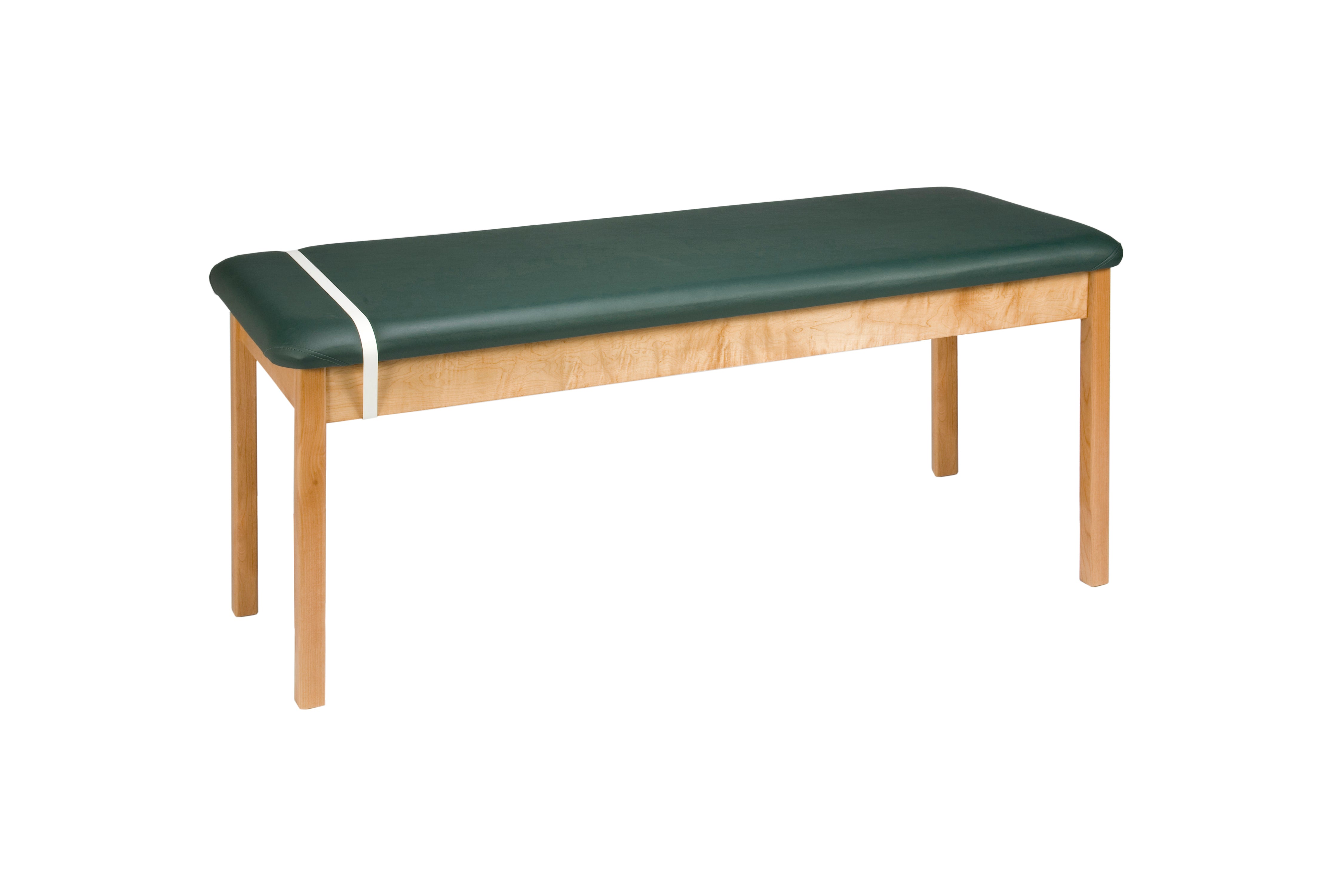 Galaxy Mfg 1989-30 Treatment Table with green cushion and folded white towel at one end.