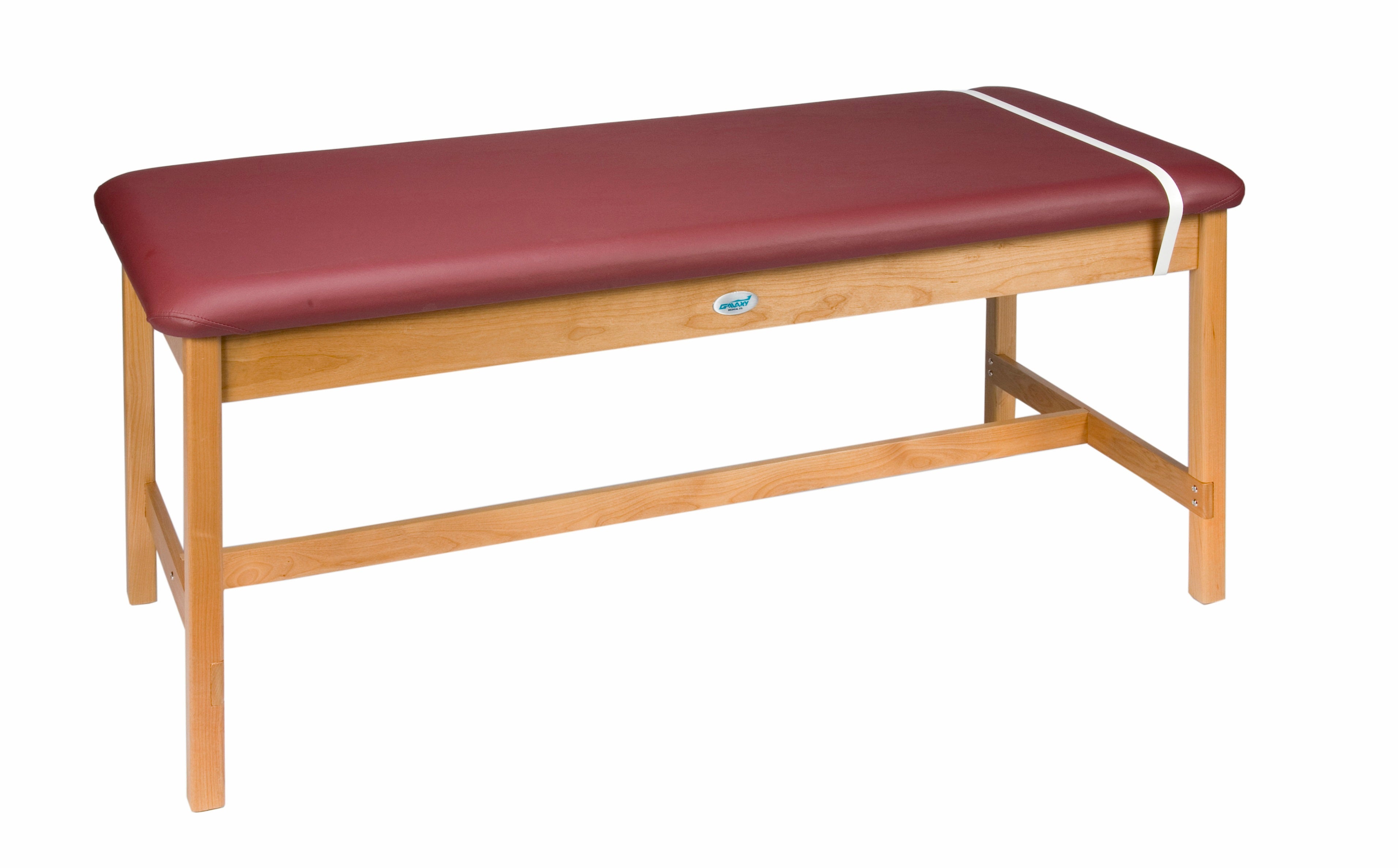 Galaxy Mfg 1989-30-H Treatment Table with maroon foam padding and paper roll holder.