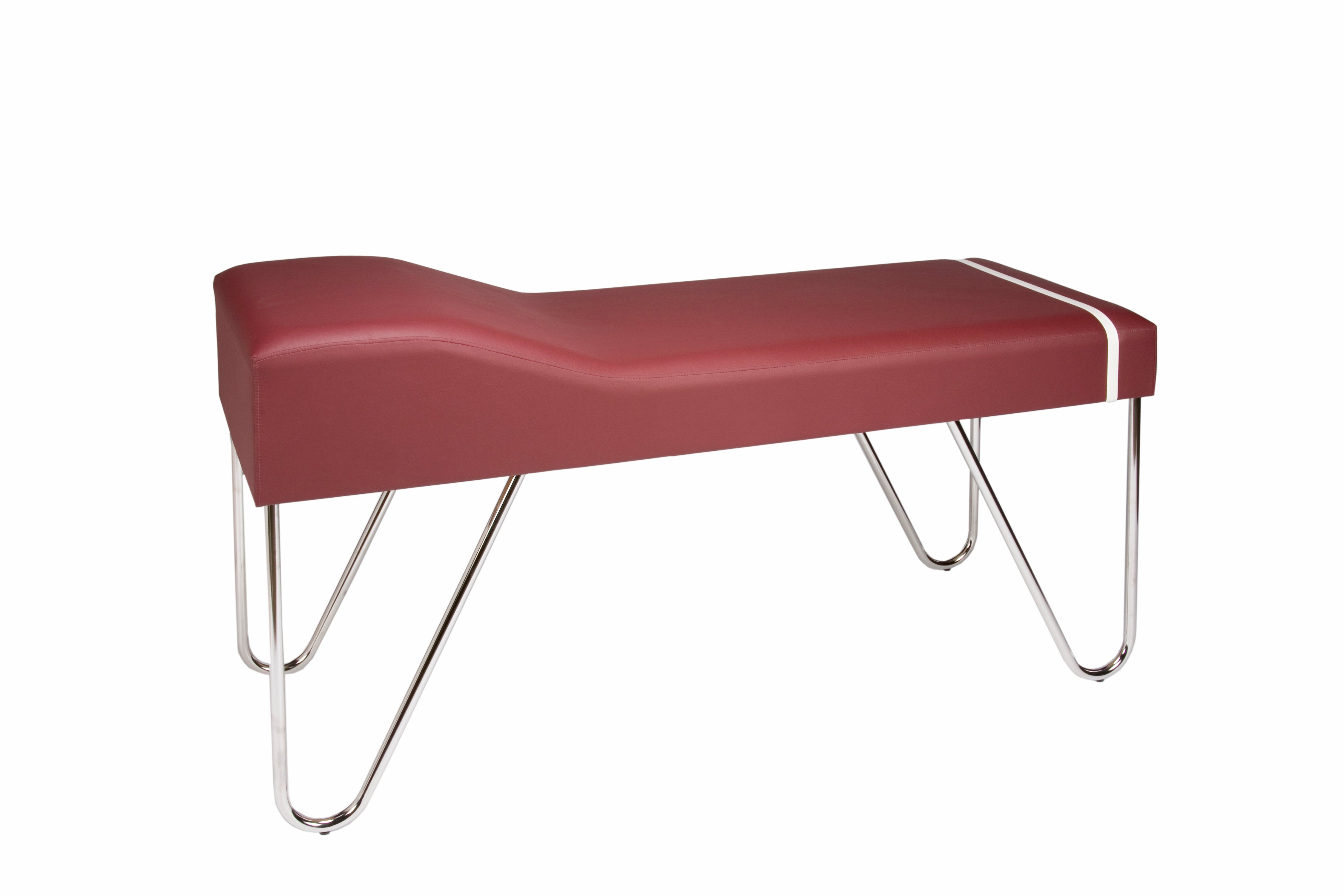 The Galaxy Mfg 1990-27 Recovery Couch features chrome legs and a contoured surface for comfort.