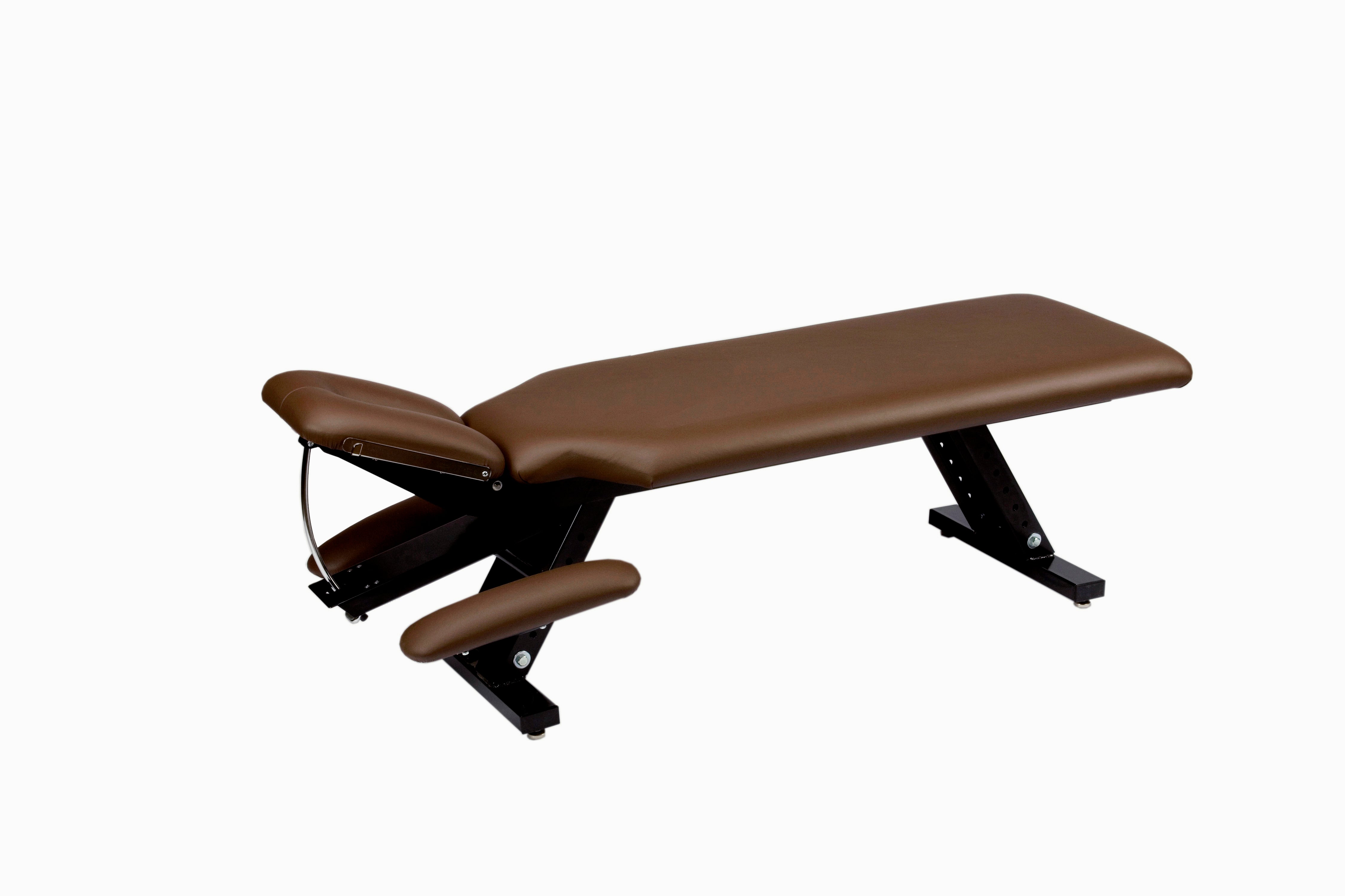 Galaxy Mfg 1996-CA chiropractic adjustable table with arm rest on white background.