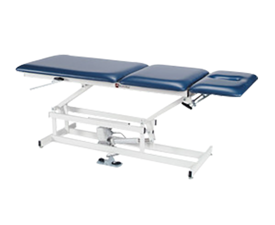 Armedica AM-334 34" wide bariatric treatment table with face cutout, blue, 500 lb capacity.