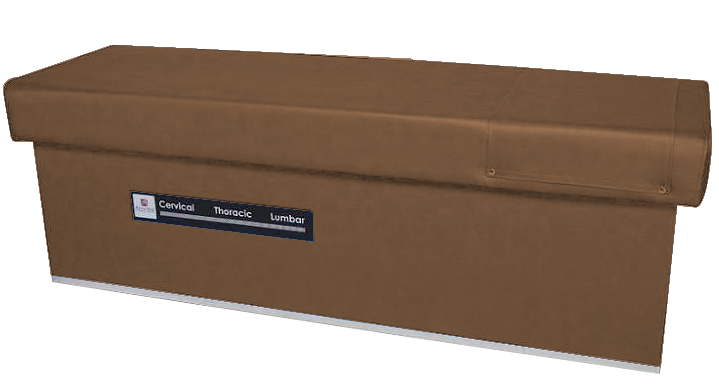 Armedica Quantum 400 Series table with cervical, thoracic, and lumbar labels on the side.