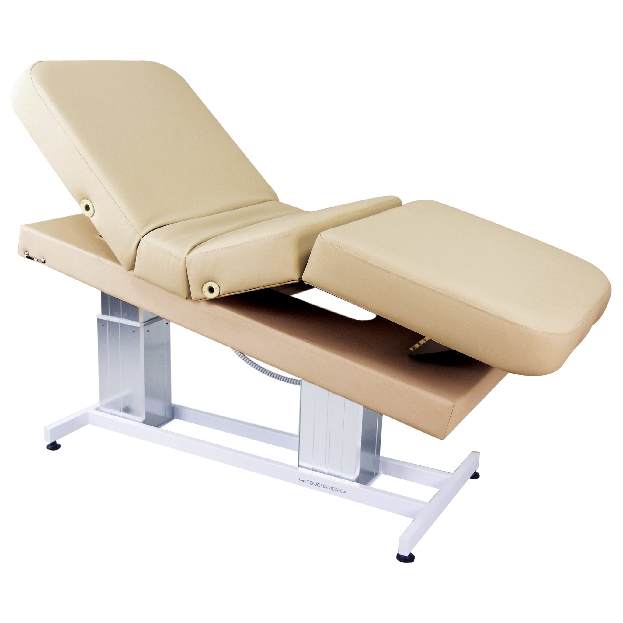 TouchAmerica ATLAS CLASSIC beige exam table with cushioned sections and Trendelenburg position.