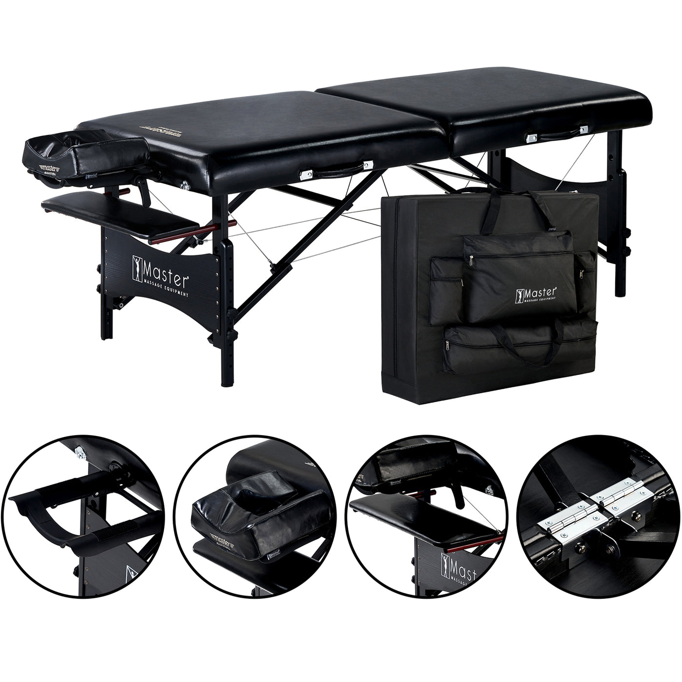 Master Massage GALAXY Portable Massage Table Package with carrying case and adjustable legs shown.