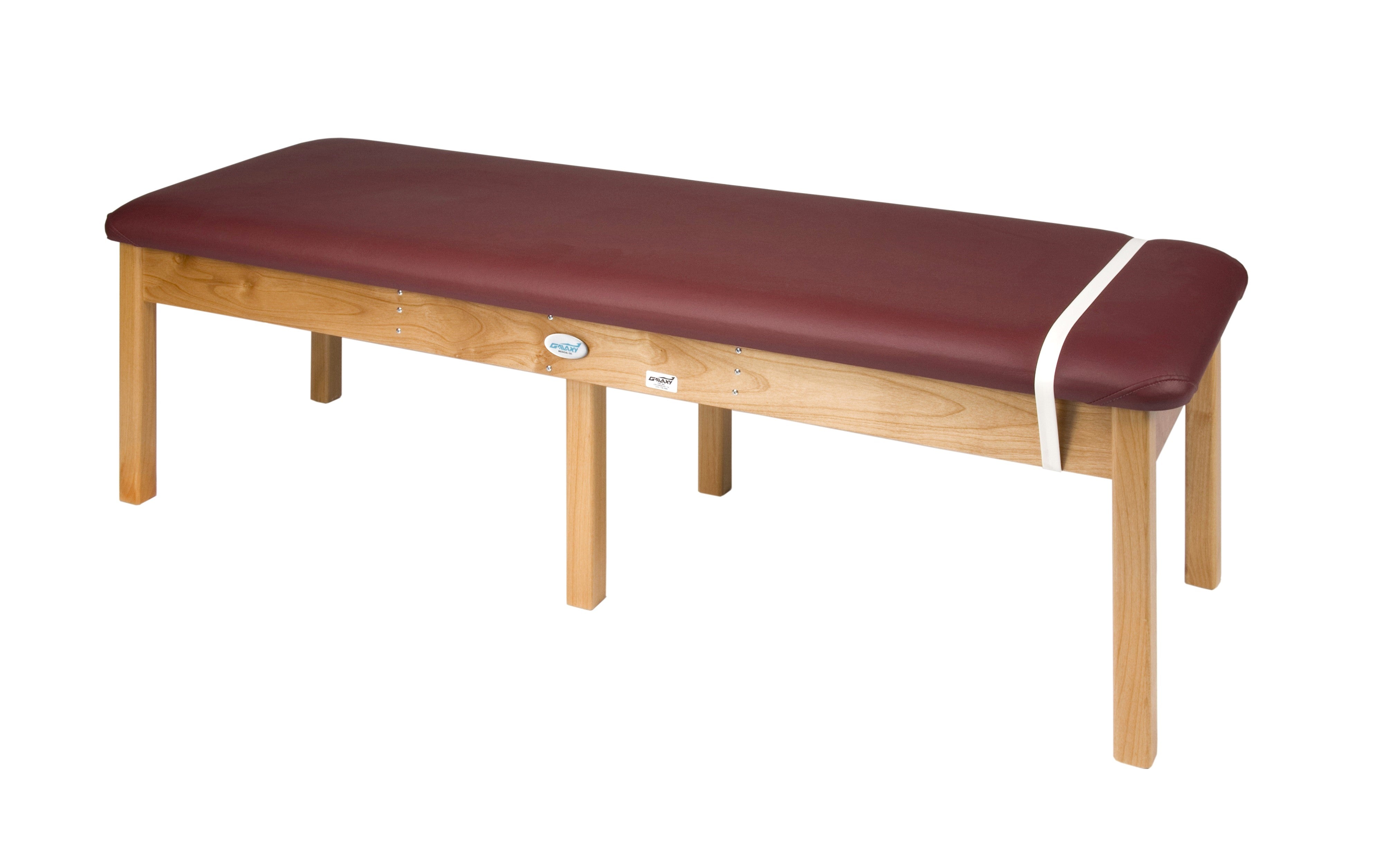 Galaxy Mfg 2057-24 Bariatric Treatment Table with high-density foam and maroon padded top.