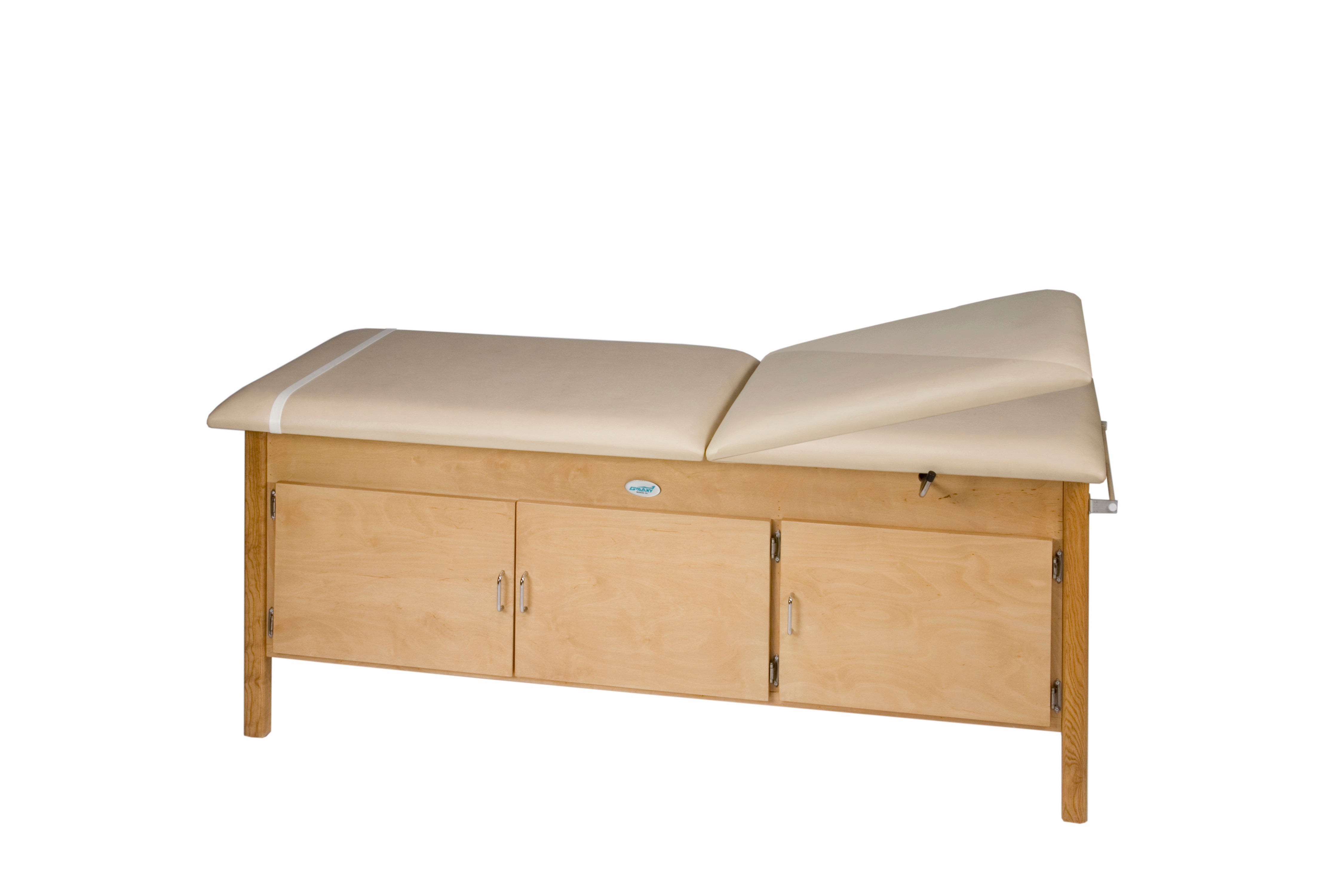 Galaxy Mfg 2093-24TB table with adjustable backrest, storage, and quality medical equipment.