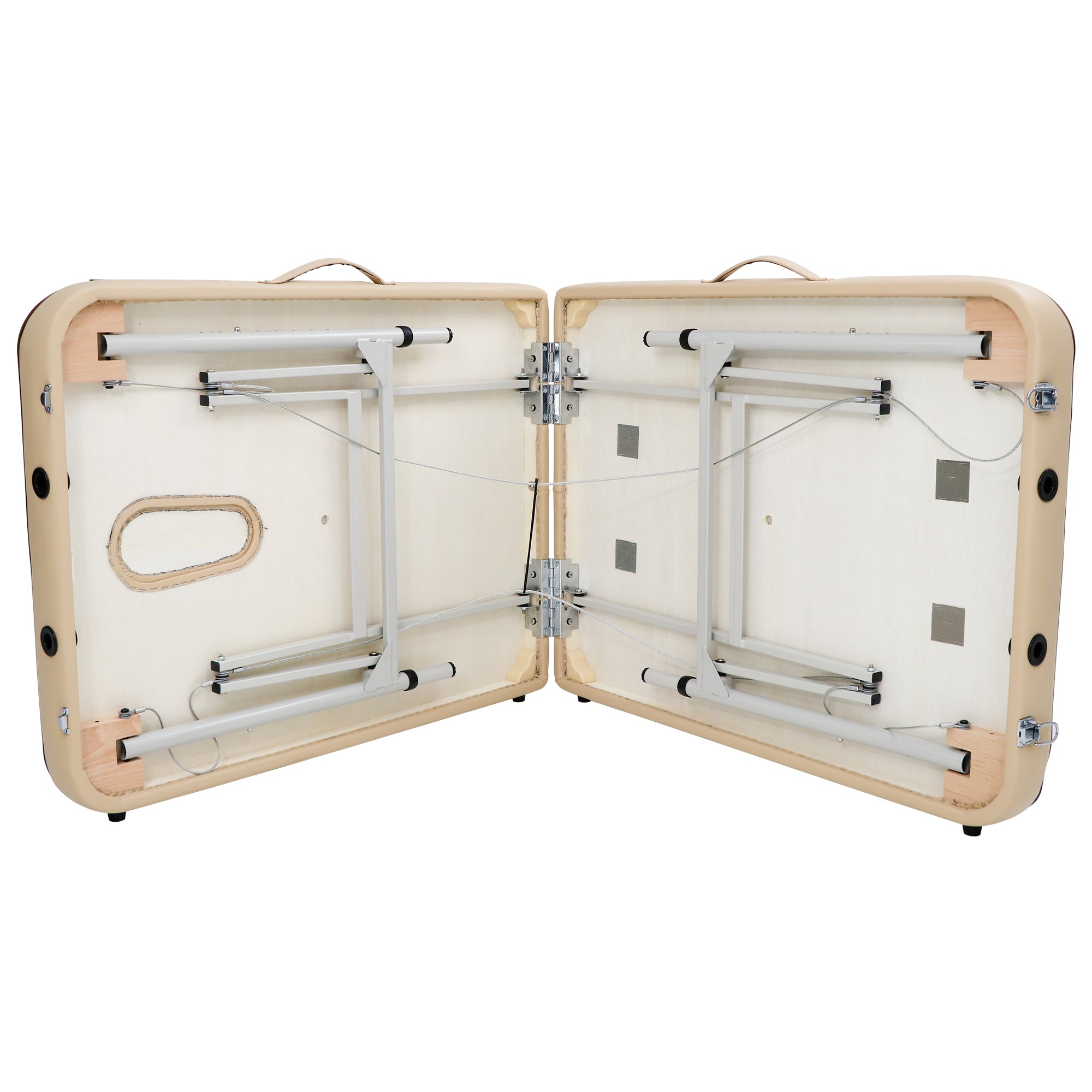 Master Massage Breeze Lightweight Aluminum Table with exposed metal hinges and support bars.