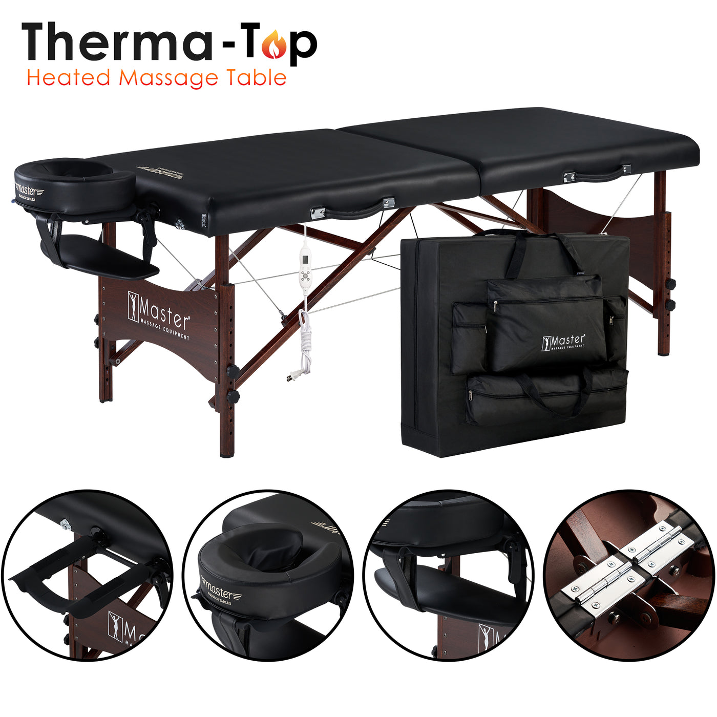 Master Massage ROMA Portable Table with THERMA-TOP warming and adjustable face cradle.