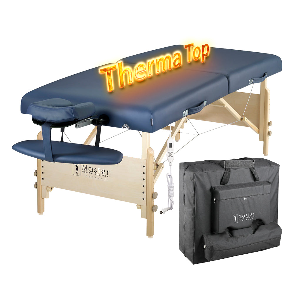 Master Massage CORONADO Therma-Top table with face cradle and case shown.