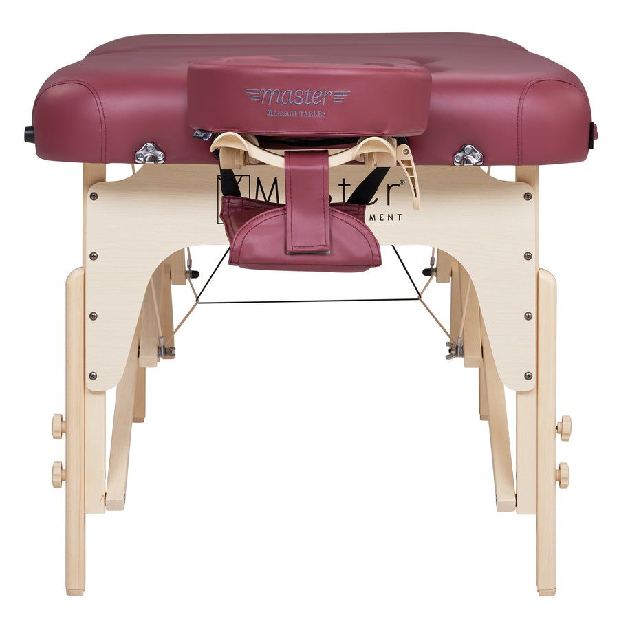 Master Massage EVA PREGNANCY portable table with headrest and face cradle, burgundy, light wood.