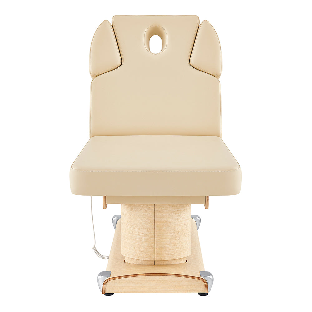 Luxi 4 Motors Medical Spa Treatment Table by DIR, beige with wooden base for spa or medical use.