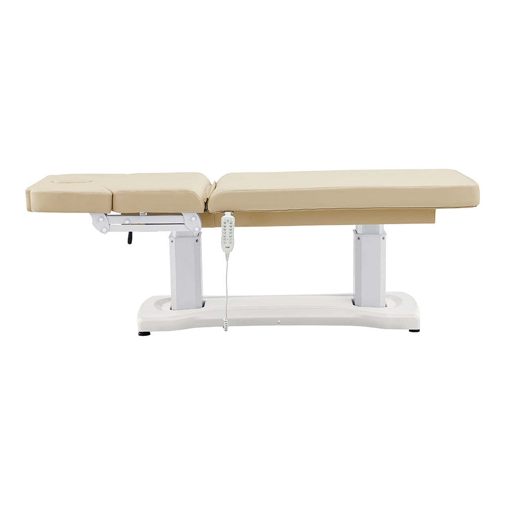 Tranquility 4 Motors Electric Medical Spa Table DIR with face hole and white base.
