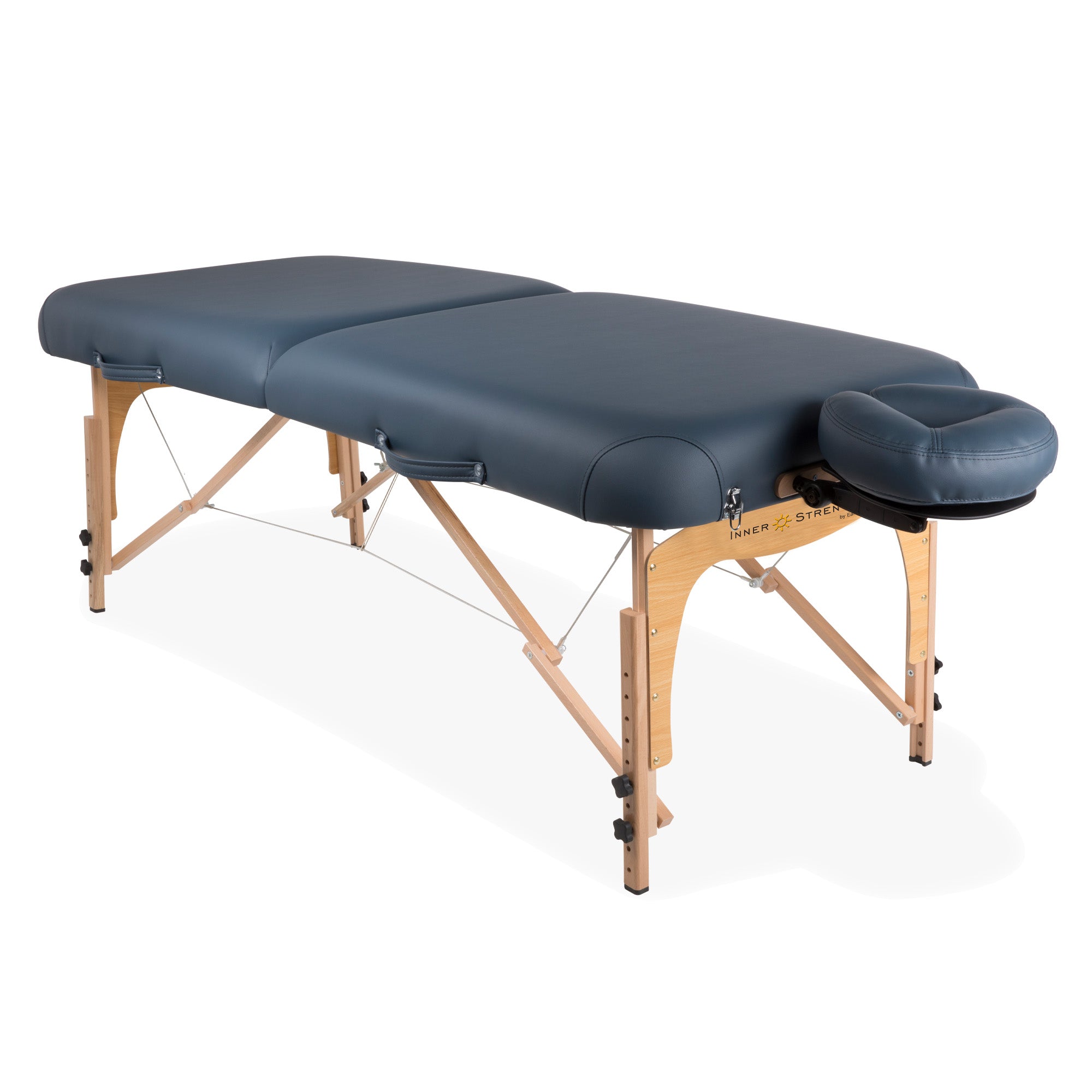 Inner Strength E2 table: portable, triple-layer cushion, wood legs, face cradle included.