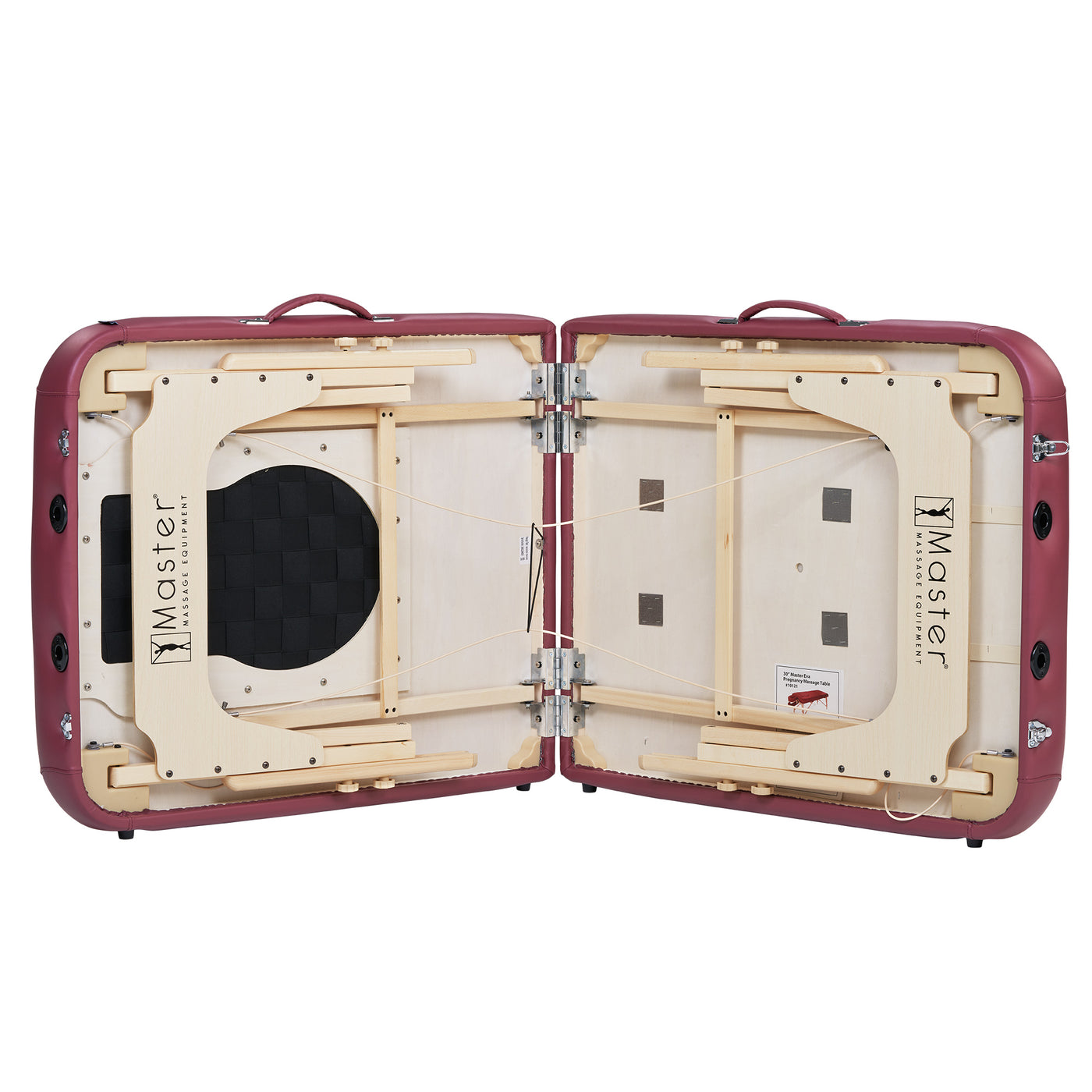 Master Massage EVA PREGNANCY table shown open with visible wooden frame and supports.