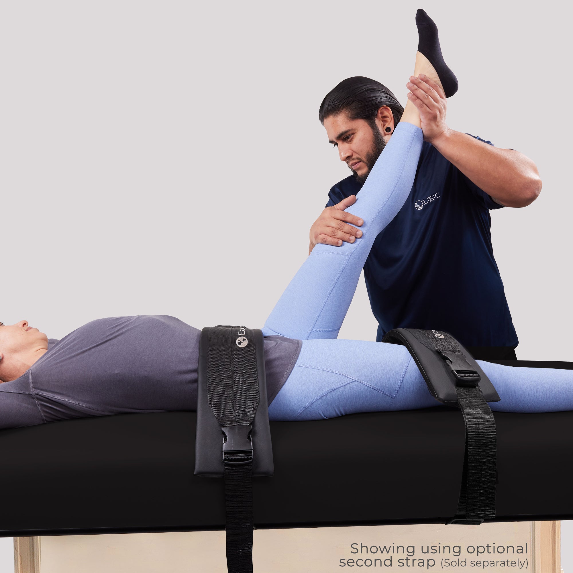 The EarthLite SEDONA FLAT Table offers assisted stretches using two secure straps for support.