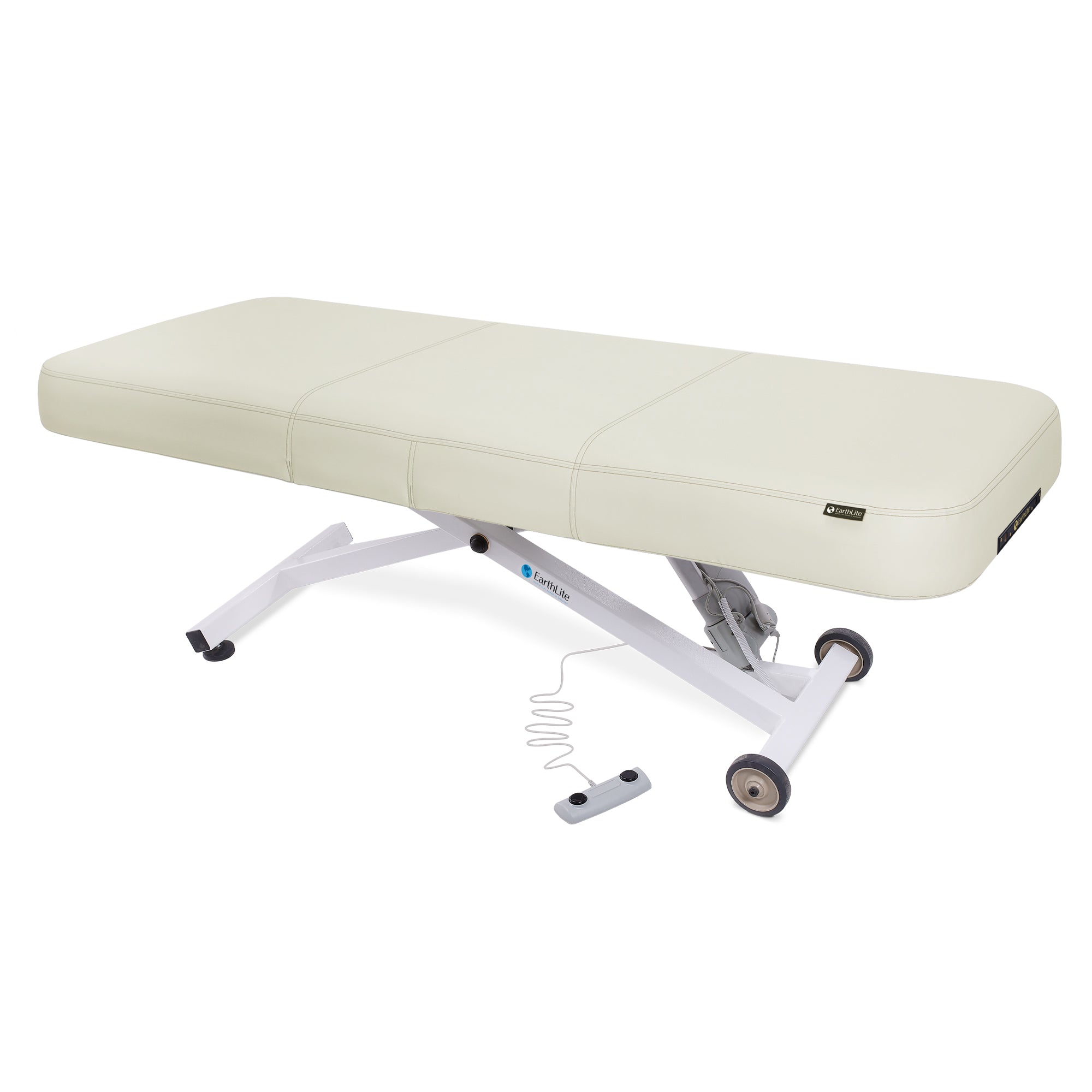EarthLite ELLORA LX FLAT Table: memory foam, metal frame, wheels, wired foot control.