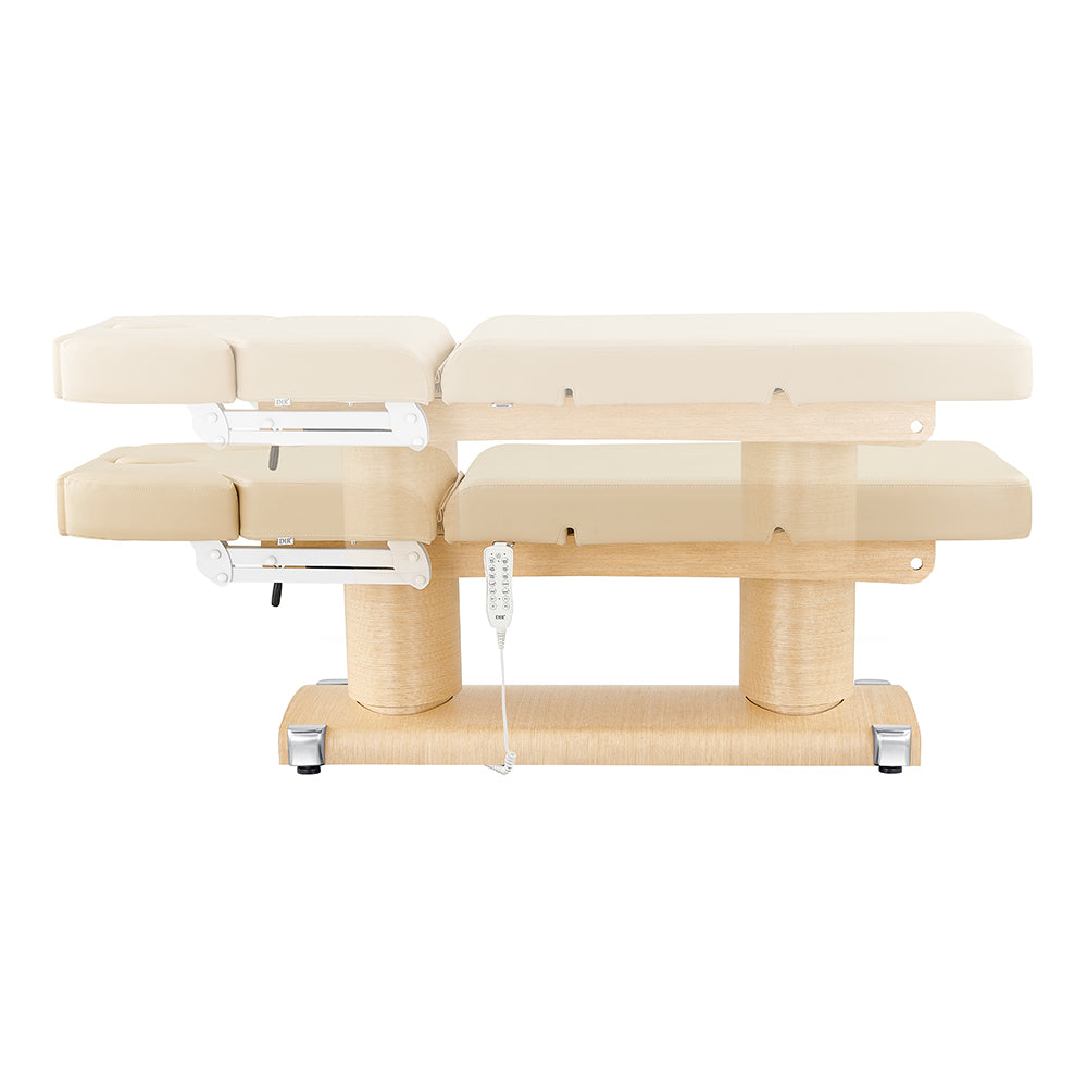 Luxi 4 Motors Spa Table by DIR: beige, wooden base, adjustable height, remote control.