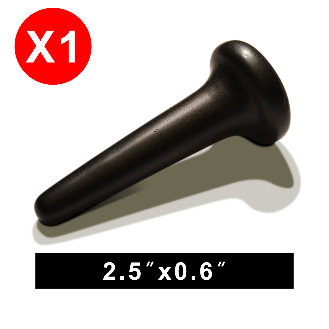 MT Massage Basalt Nail Shape Hot Stone Massage Trigger Point Tool with dimensions 2.5" x 0.6" on a white background