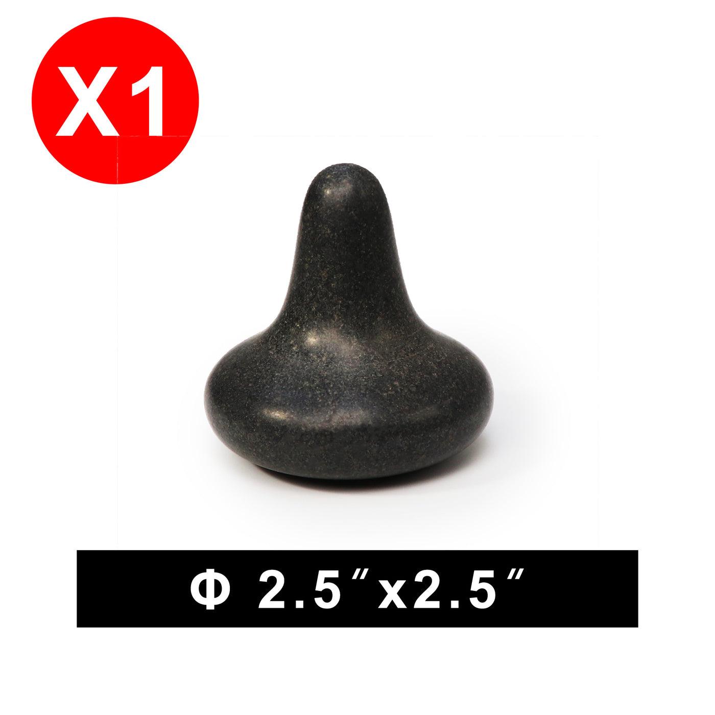 Black stone with dimensions Φ 2.5" x 2.5" on a white background