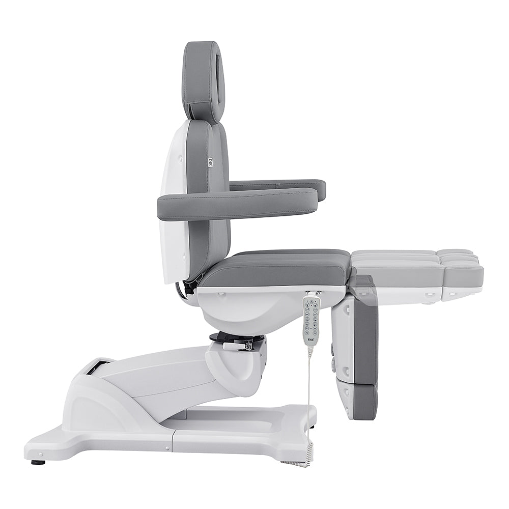 DIR Libra II full medical electric procedure chair in gray with handheld remote control.