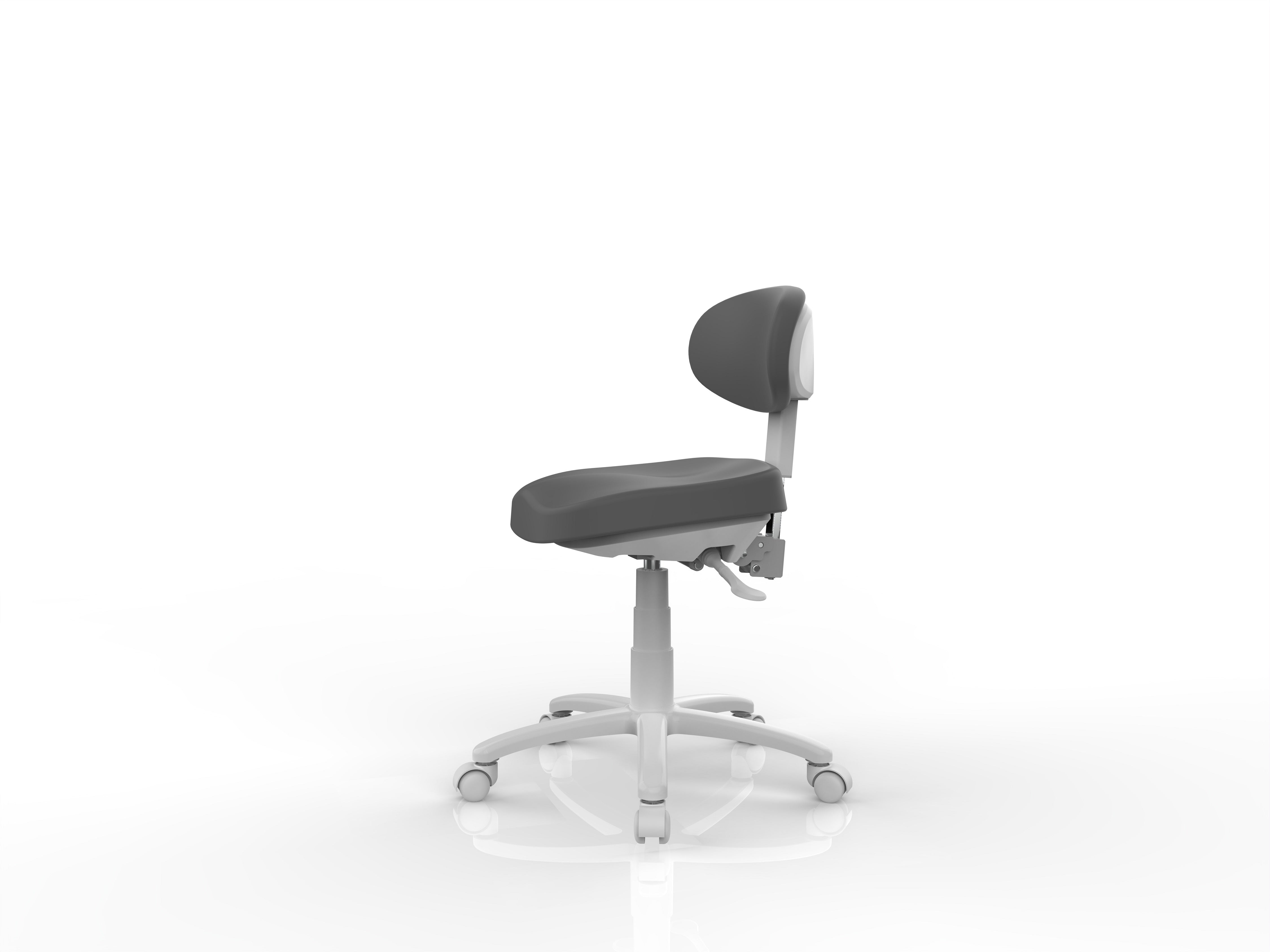 Silverfox America 8C01 ergonomic stool with wheels, side view on white background.
