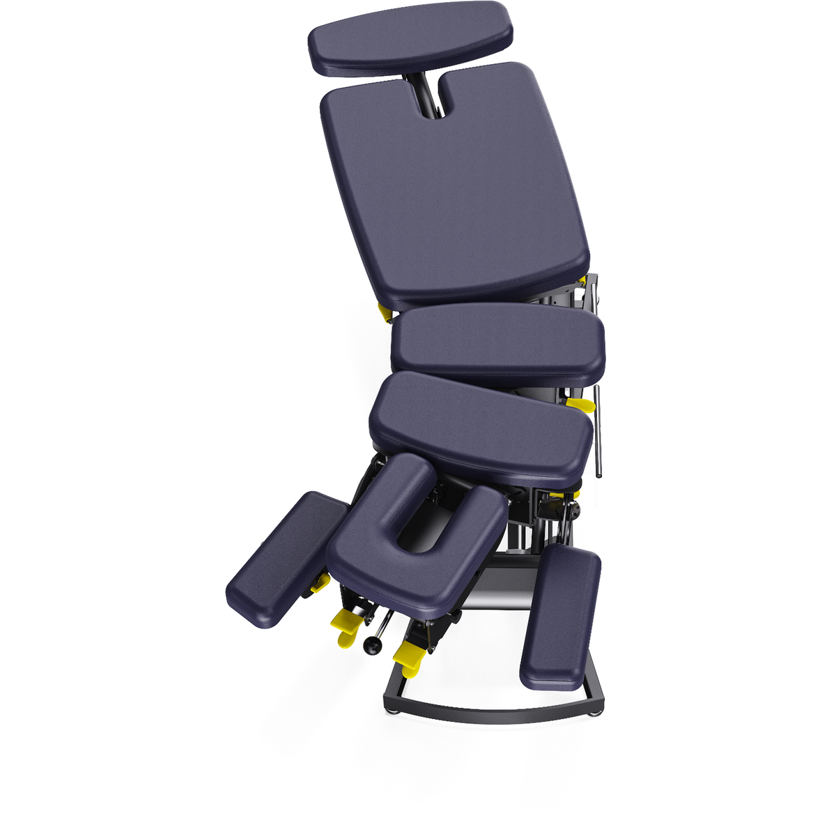 Blue chiro table with adjustable parts on a white background