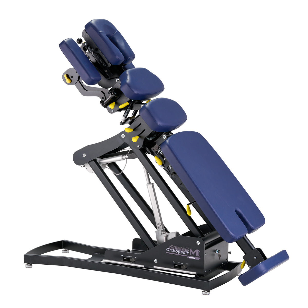 Blue and black MT Chiropractic Absolute-300 Advanced 3D Flexion-Distraction Table on a white background
