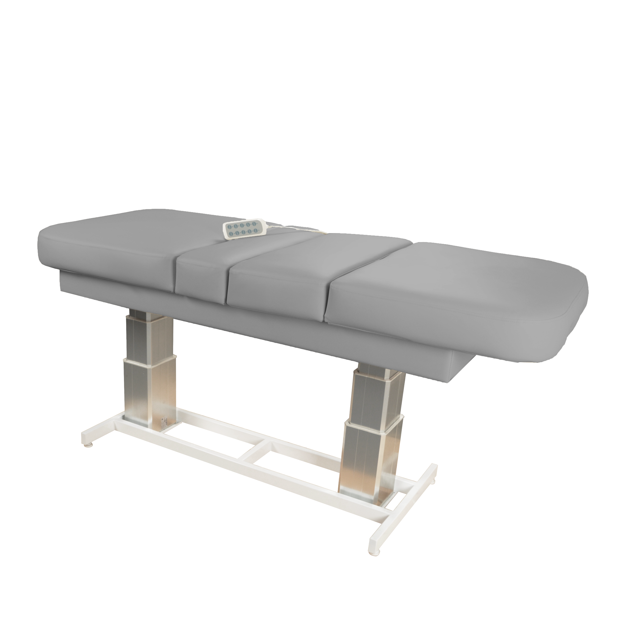 TouchAmerica ATLAS CLASSIC table: gray, double pedestal, remote, Trendelenburg adjustable.