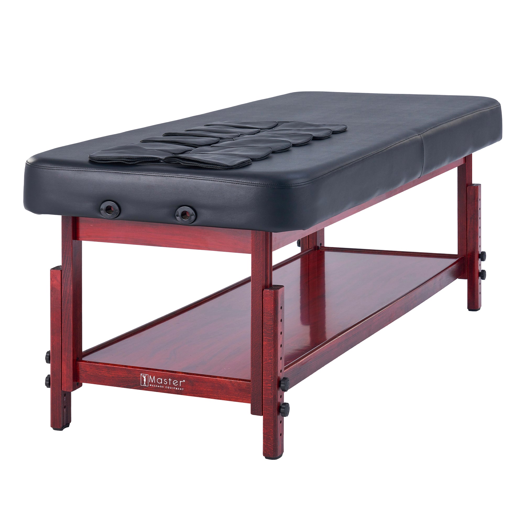 Master Massage AirMaster stationary table with shelf and lumbar traction support.