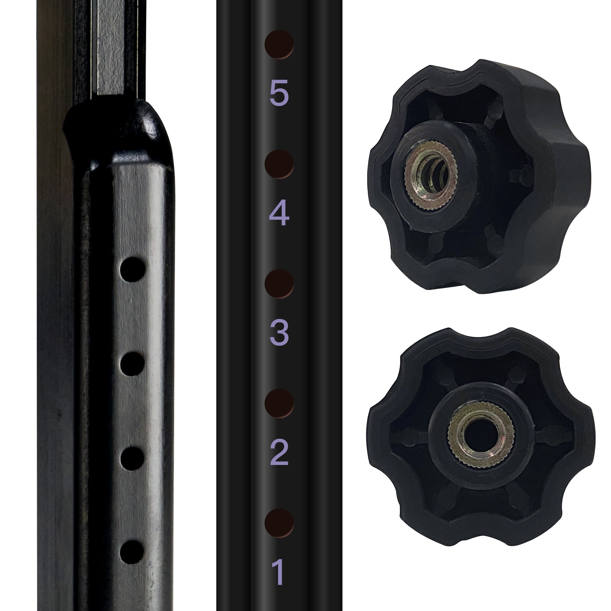 Close-up of numbered adjustable pole on Master Massage MONACO Airwave Portable Massage Table.