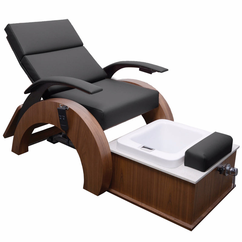 TouchAmerica ARCHI-PEDIGO Pedi-Lounge with wooden base, manicure shelf, and foot basin.