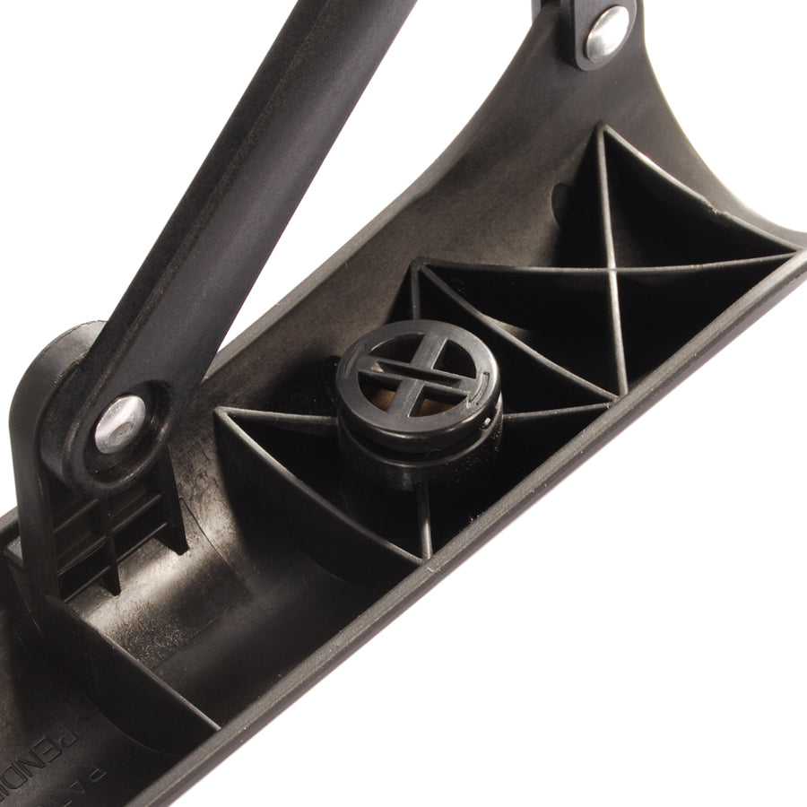 Close-up of a black hinge with cross dial on the MT HARVEY TILT Massage Table.