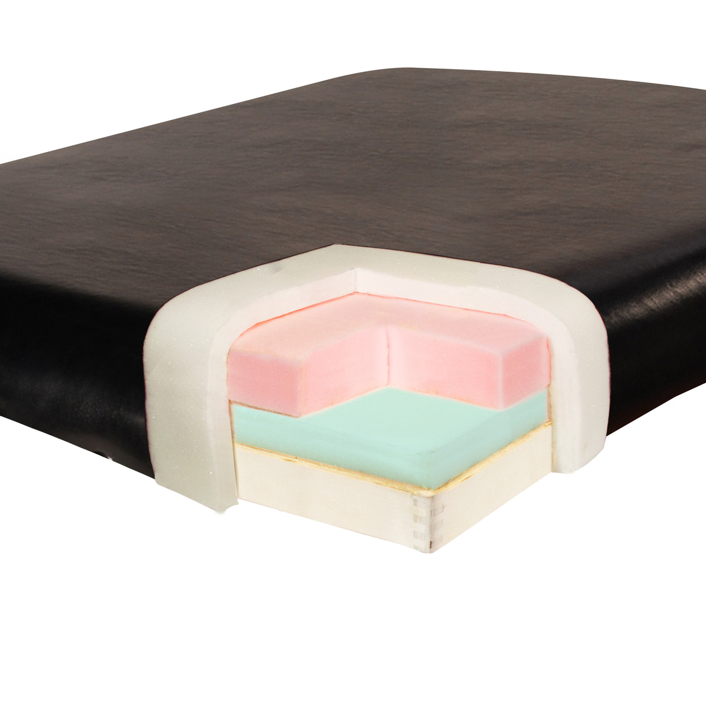 Master Massage MONTCLAIR table: colored foam layers, black Therma-Top, EMR Safe cover.