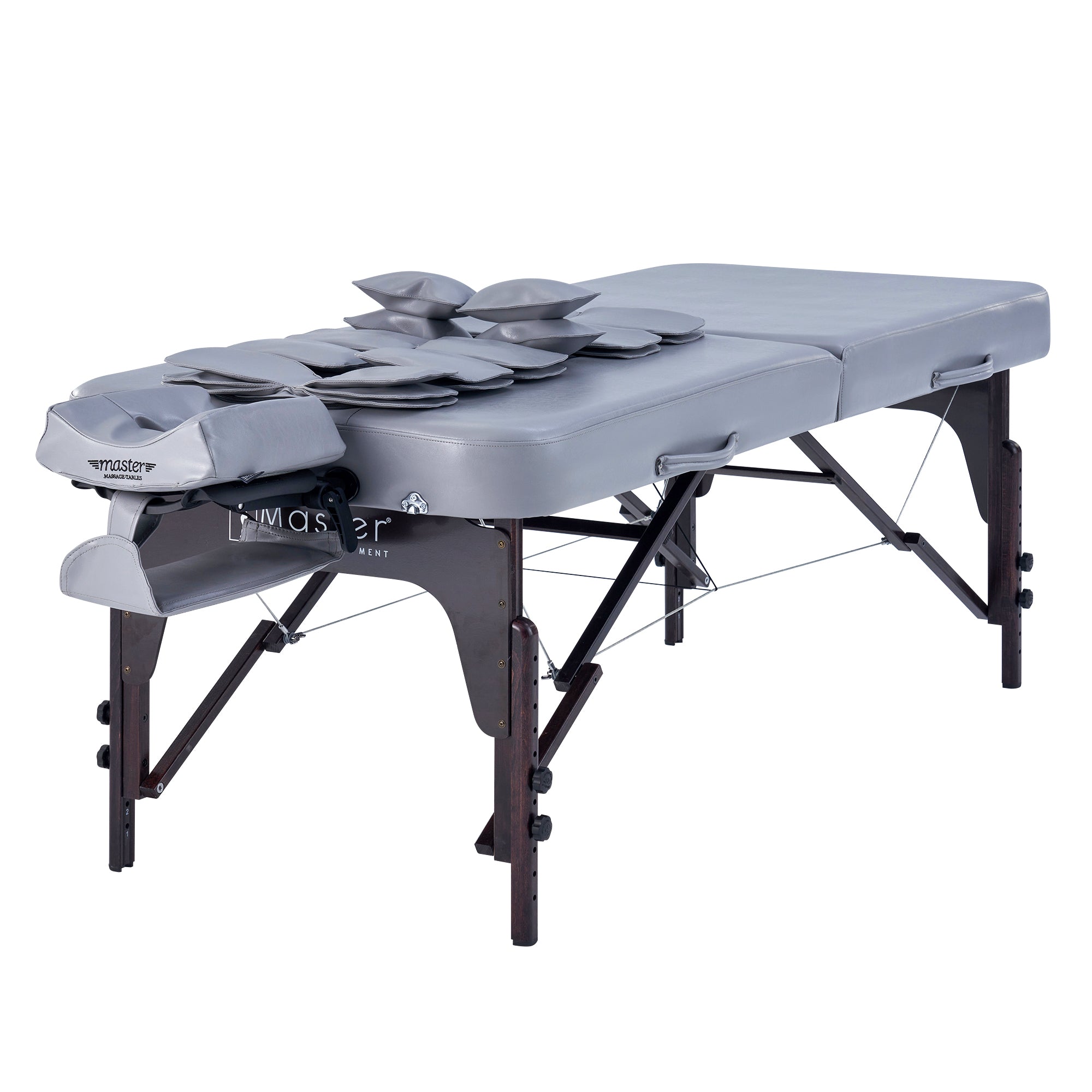 Master Massage BRISTOL Airwave portable table with adjustable face cradle, raised cushions, wood frame.