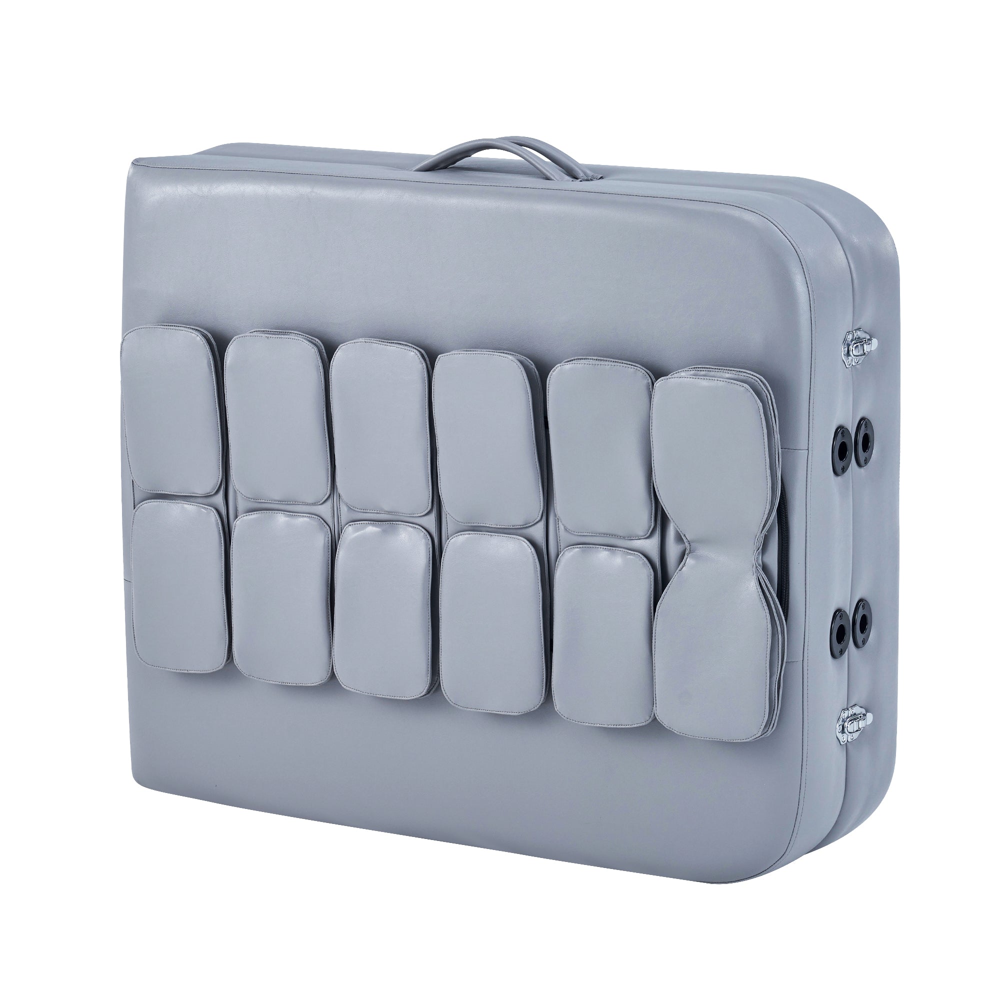 Master Massage BRISTOL Airwave Table: silver, rectangular, padded segments, handle included.