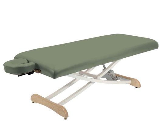 Sage massage table with adjustable headrest on a white background
