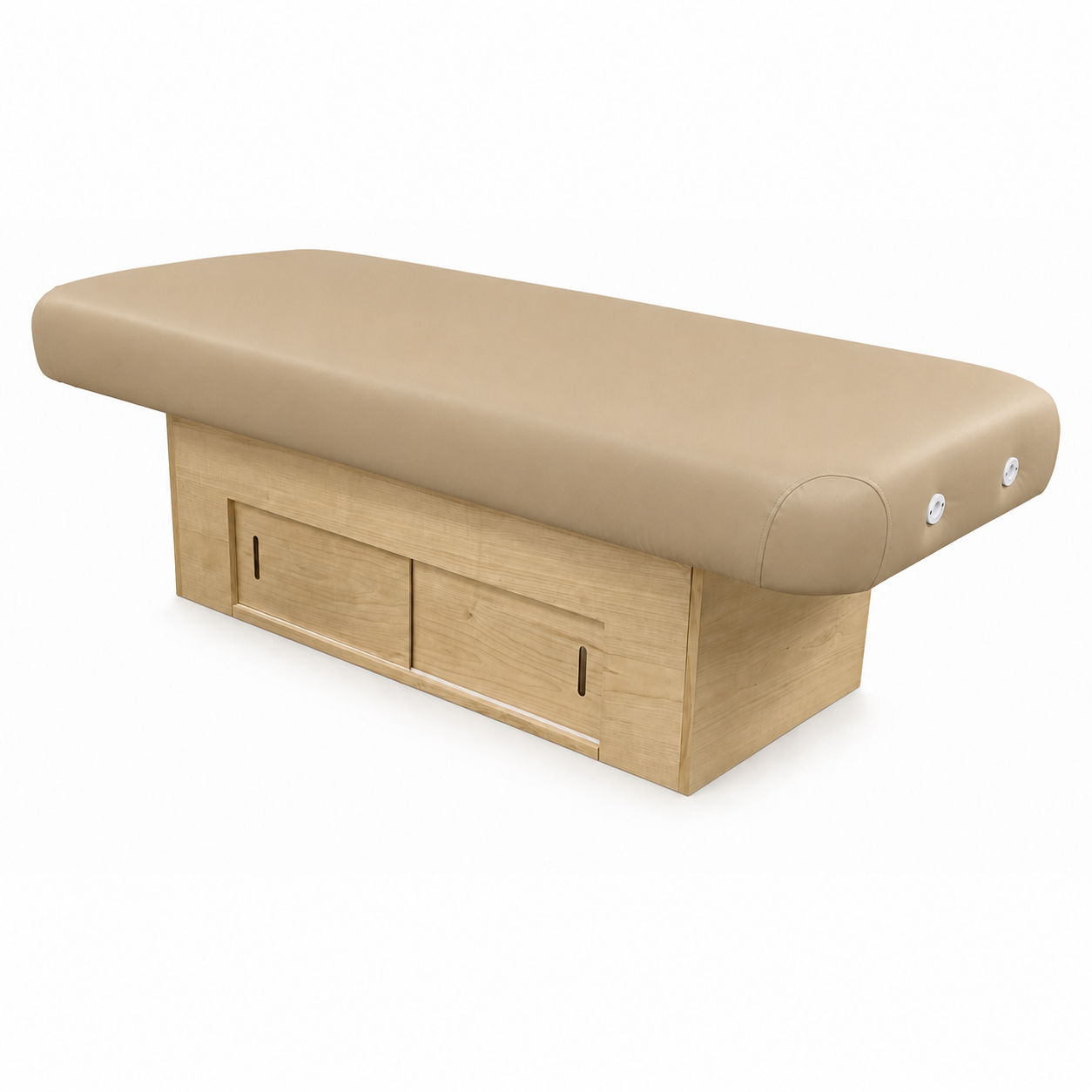 Camel massage table with clear natural base on a white background