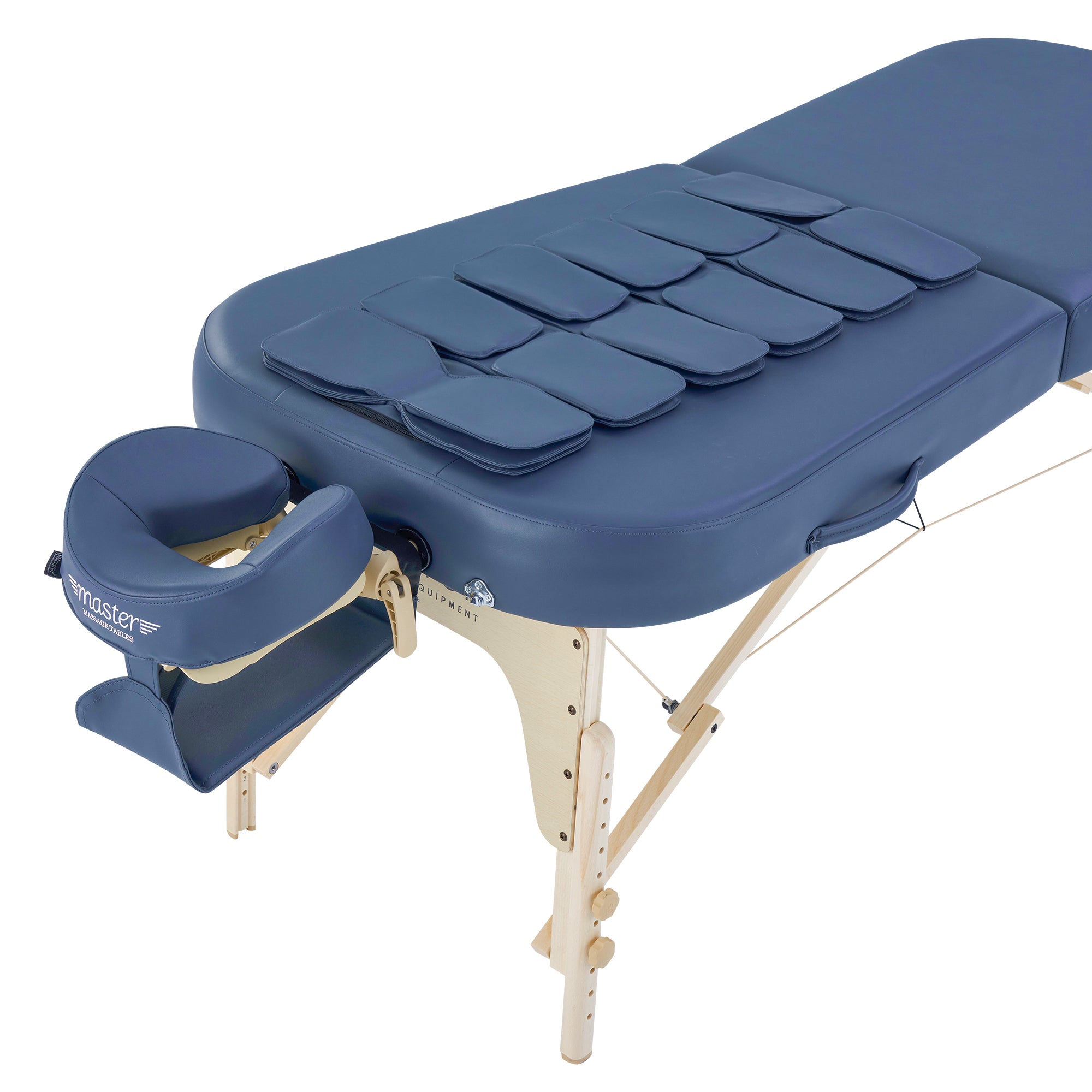 Master Massage CONCORD Airwave portable table with blue padding and adjustable face cradle.