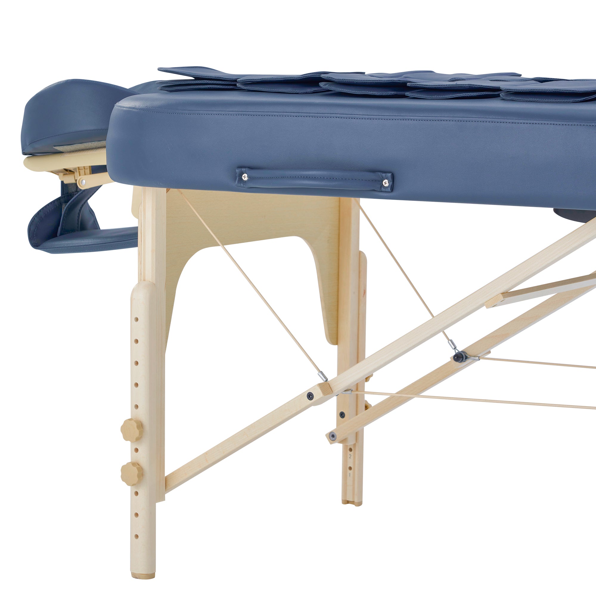 Master Massage CONCORD Airwave portable table with wooden legs and adjustable face cradle, side view.