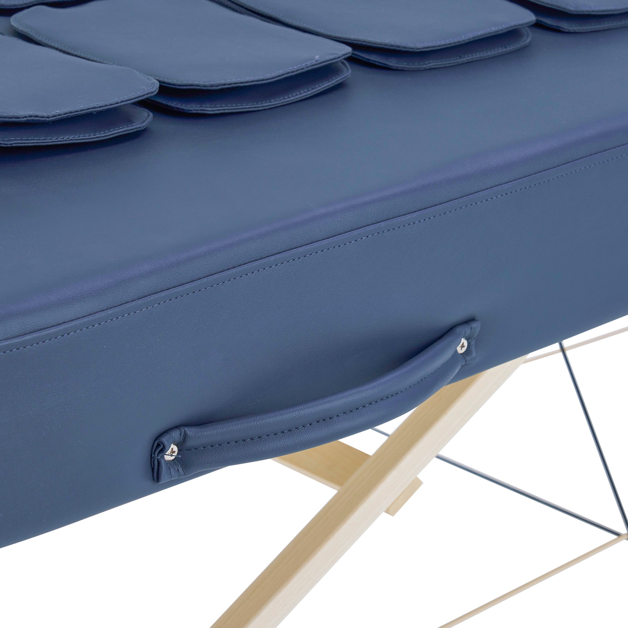 Close-up of the Master Massage CONCORD Airwave portable table with handle, wood legs, & AirWave.