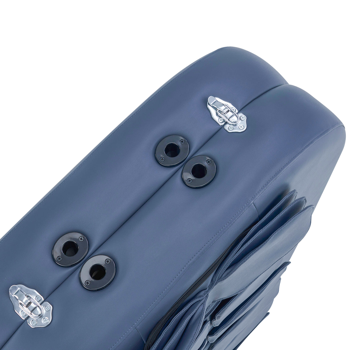 Close-up of Master Massage CONCORD Airwave table with metal latches and plastic air valves.