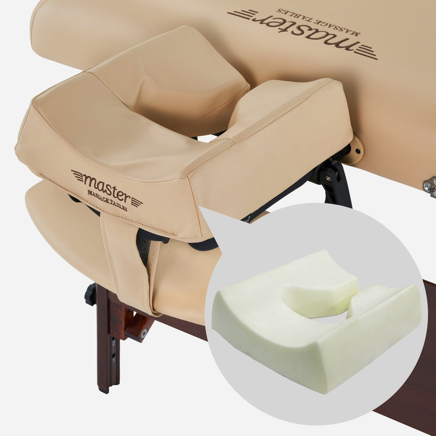 Close-up of ergonomic face cradle on Master Massage DEL RAY Portable Massage Table Package.