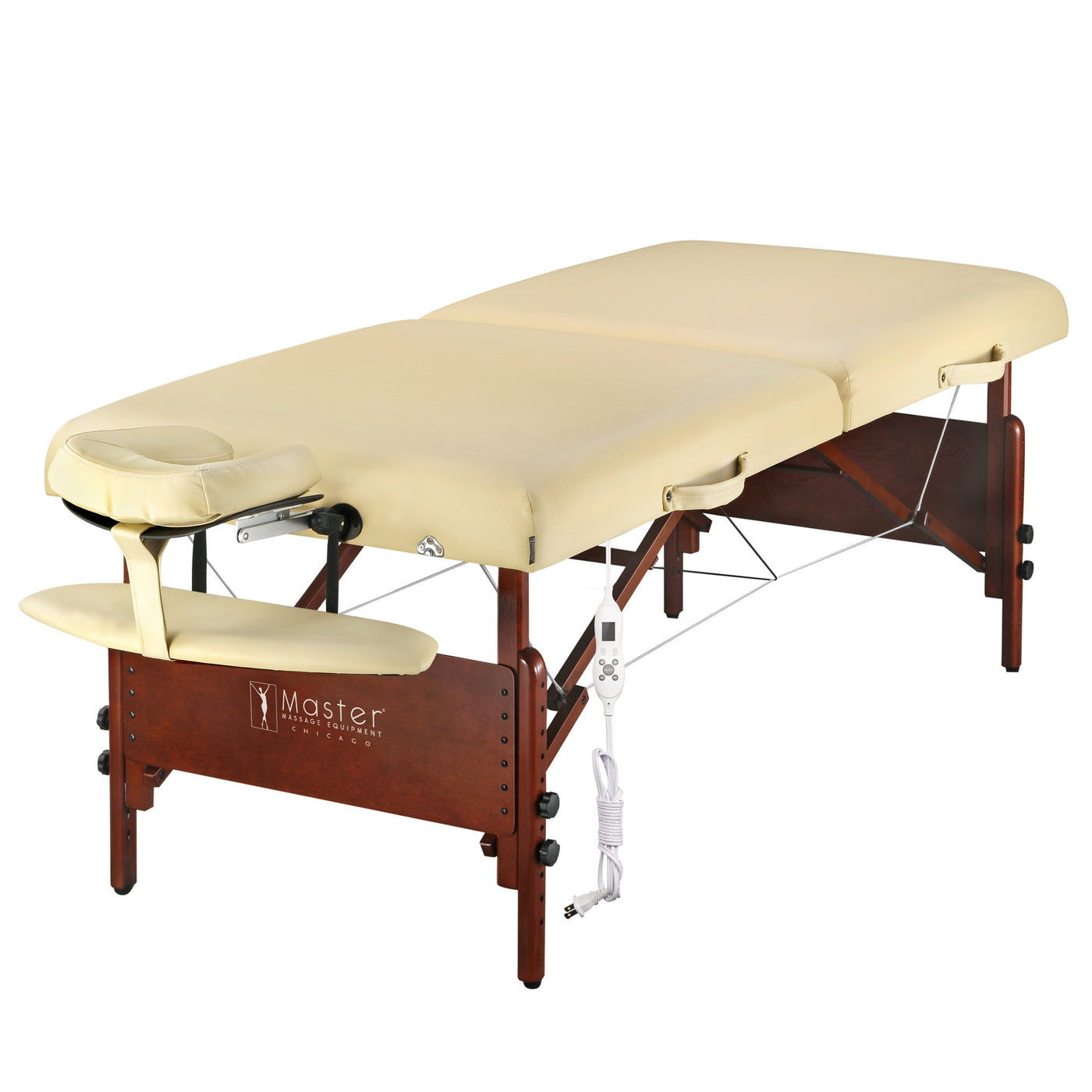 Master Massage DEL RAY Therma-Top massage table with face cradle and wooden legs.
