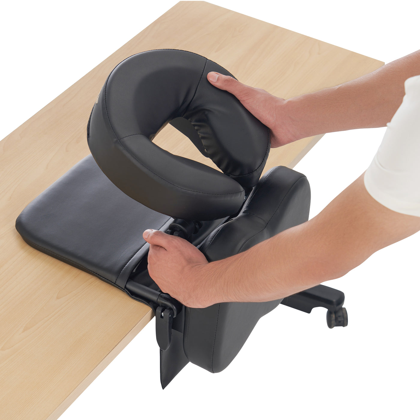 Person adjusting a Master Massage - Pack-n-Go Massage Kit in Black