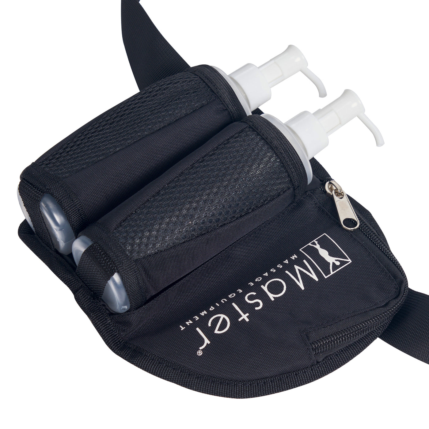 Black waist bag 'Master' branding on a white background