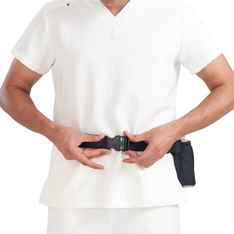 Person wearing a Master Massage Double Bottle Massage Oil Holster Bag