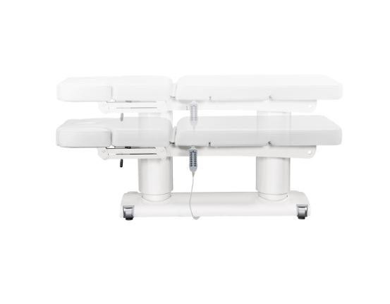 Luxi 4 Motors Medical Spa Treatment Table by DIR, white, shown from the side with remote.