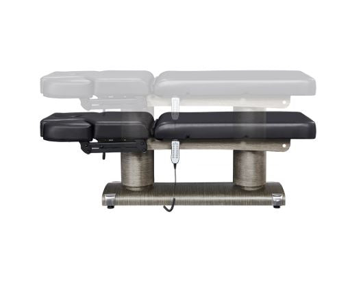 Luxi 4 Motors Medical Spa Treatment Table by DIR, adjustable height, black cushion, side view.